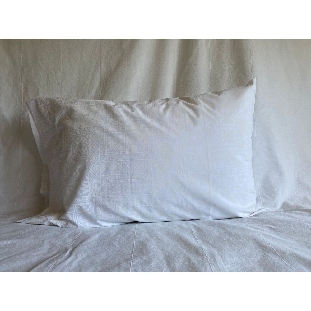 White on White Block Print with Hibiscus | Handmade | Poly Cotton